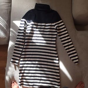 top shop petite roll neck striped dress in black